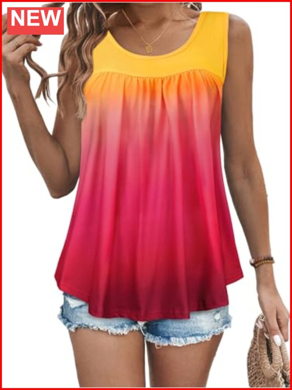 Womens Sleeveless Tank Top Pleated Front Flowy Tunic Summer Blouse